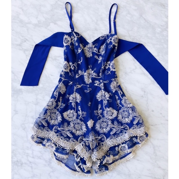 Lovers + Friends Gabriella Romper Marine Blue - Picture 1 of 6